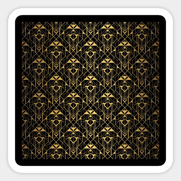 Black and Gold Vintage Art Deco Diamond Triangles Geometric Pattern Sticker by podartist